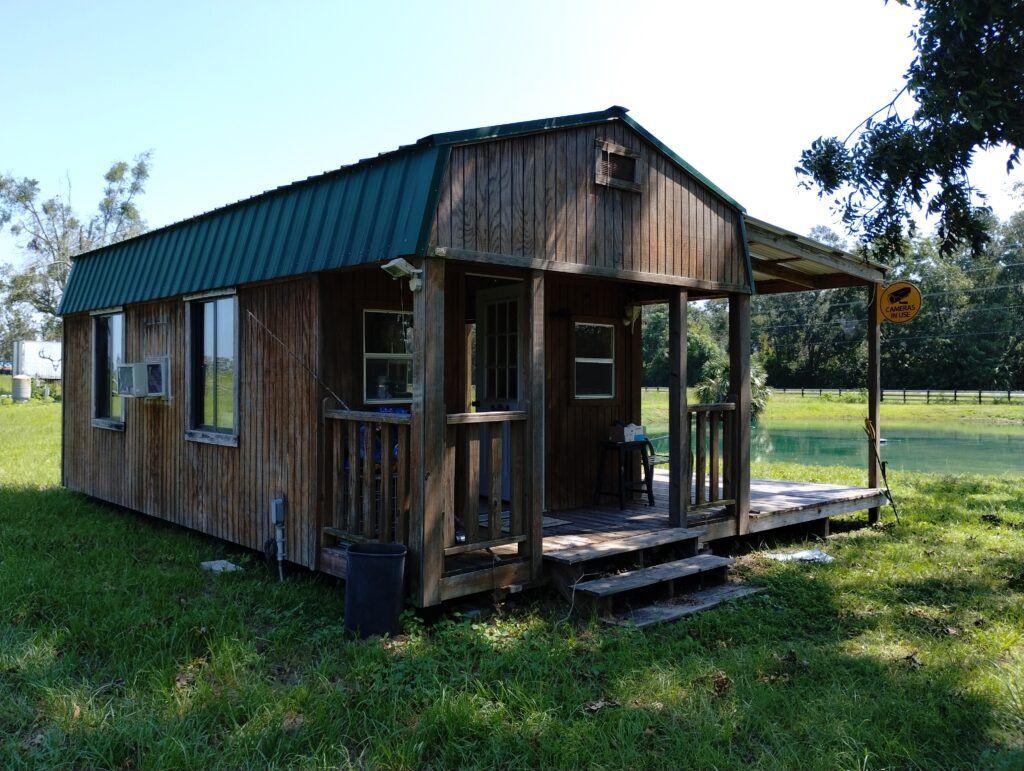 Side View of Cabin with porch showing the entrance door